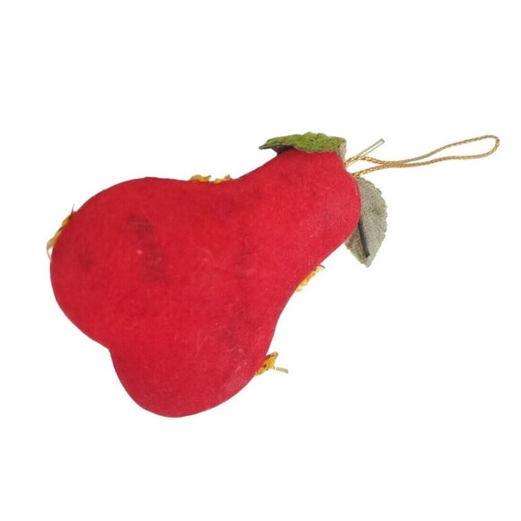 Vintage Christmas Elf & Flocked‎ Pear 1960s Christmas Ornaments Handmade Red - Picture 4 of 5